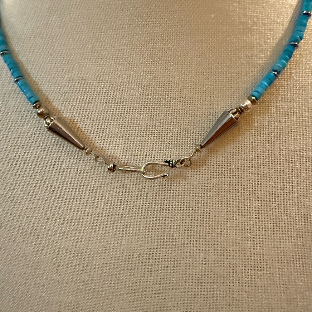 Vintage Southwestern Style Turquoise Sterling Silver Navajo Pearls Necklace - Picture 8 of 9